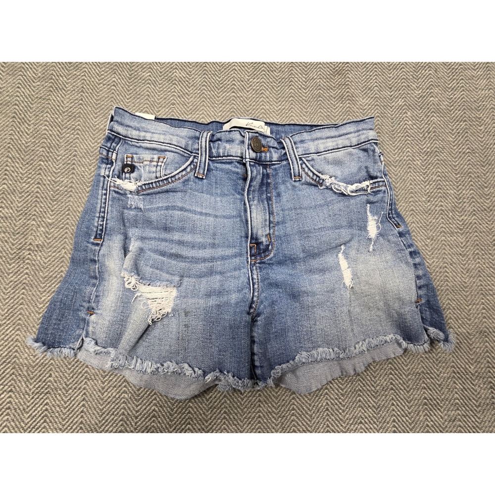 KanCan BK1135 Distressed High Rise Denim Shorts Light Wash Raw Hem‎ Size 26